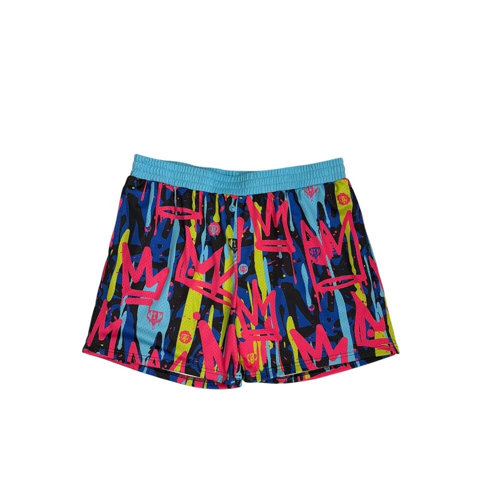 Baseball Lifestyle 101 Graffiti Crown Black Pink Blue Athletic Shorts Men's XL